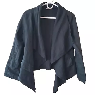 Buy MADE IN ITALY Long Sleeve Womens OS Open 100% Linen Long Jacket Top Black Boho • 48.65£
