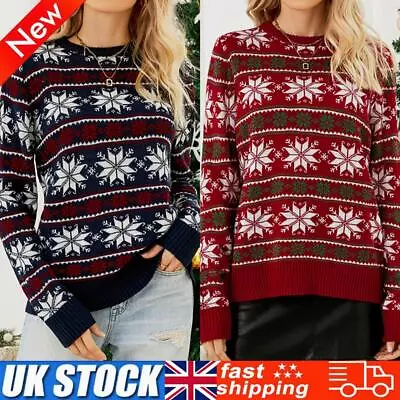 Buy Women Knitted Jumper Festive Xmas Sweater Long Sleeve Simple Elastic Sweater Top • 14.59£