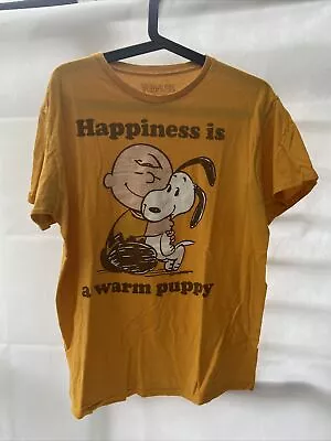 Buy Charlie Brown Snoopy Happiness Is A Warm Puppy Mens Peanuts T-Shirt Medium • 14.99£