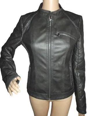 Buy Vanity Jacket Size Small (Faux Non Leather) Moto Zip Coat Gray Women's • 28.41£