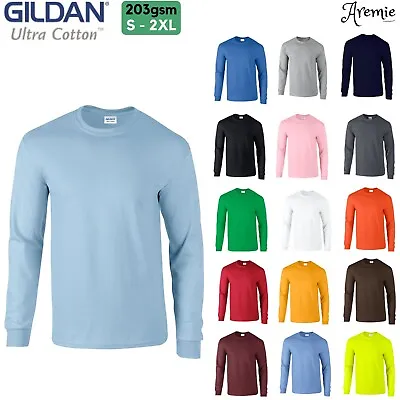 Buy Gildan Mens Plain Long Sleeve Crew Neck Ultra Cotton T Shirts, Tops | S-2XL • 14.99£