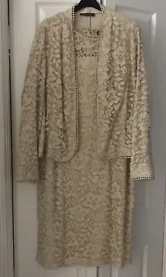 Buy Mother Of The Bride/ Groom/Races Dress And Jacket Dark Creme Lace Size 20 • 40£