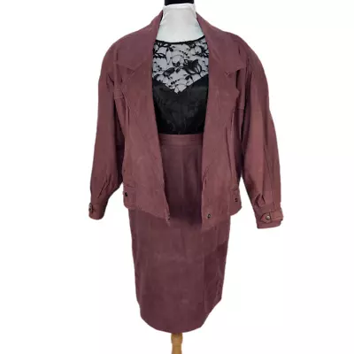 Buy Vintage Purple Leather Oversized Bomber Jacket / Pencil Skirt - Women's  M/10 • 60.24£