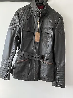 Buy £165 NEXT Genuine Leather Jacket Brown Uk10 Biker Belt Vgc Worn Once Woman’s • 65£