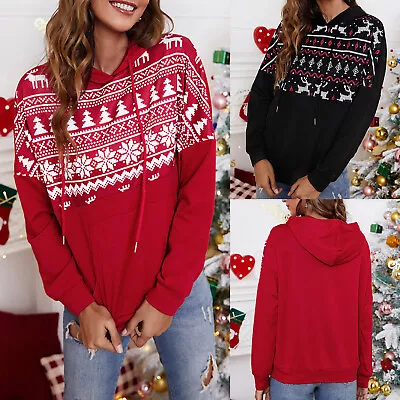 Buy Womens Christmas Snowflake Hooded Sweatshirt Tops Xmas Hoodies Pullover Jumpers • 15.99£