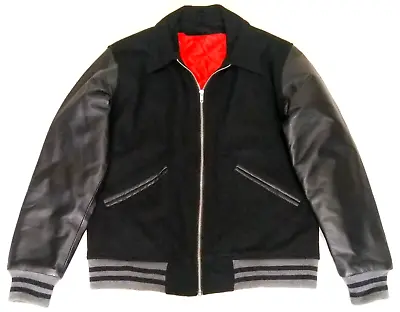 Buy SUPERB VARSITY JACKET WITH LEATHER SLEEVES  - 1950s STYLE ROCKABILLY ROCK N ROLL • 65£