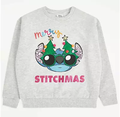 Buy Disney Lilo & Stitch Christmas Sweatshirt Jumper Grey Merry Stitchmas Sequins • 24.95£