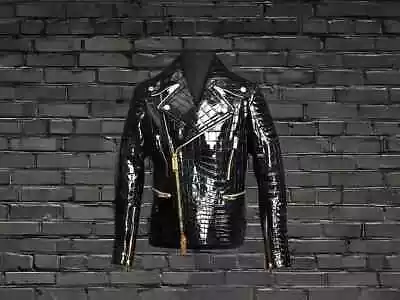 Buy Alligator Jacket Exotic Leather Handmade Biker Coat For Men With Croc Embossed • 239.73£