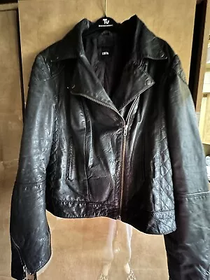 Buy Black Real Leather Biker Jacket 18 ASOS • 20£