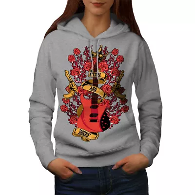 Buy Wellcoda Roses And Guns Rock Womens Hoodie, Band Casual Hooded Sweatshirt • 28.99£
