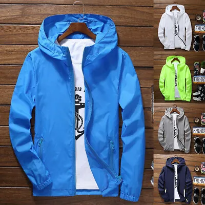Buy Men's Waterproof Windbreaker Zipper Jacket Hoodie Light Sports Outwear Thin Coat • 6.70£