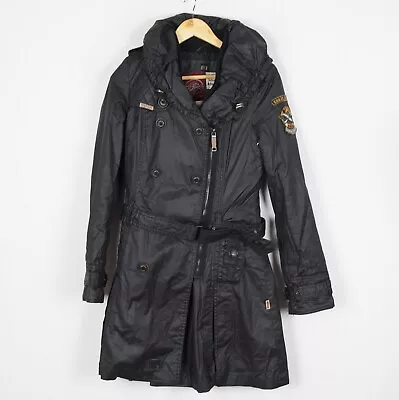 Buy KHUJO SAMANTHA Women's Parka Jacket Size S Black Collared Belted Full Zip S11992 • 29.95£
