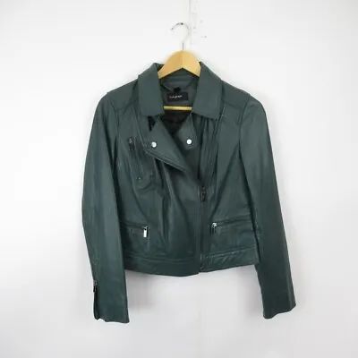 Buy Autograph Biker Leather Jacket Ladies UK 6 Green Short Smart Party Evening • 66.50£