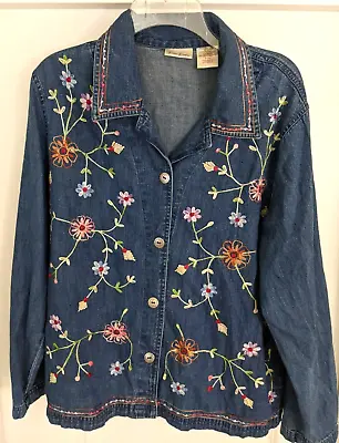 Buy Vintage Bobbie Brooks Women’s Large Denim Jacket Embroidered Flowers           8 • 16.09£