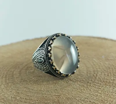 Buy 925 Sterling Silver Handmade Men's Ring With Oval Shape Yemeni Agate Stone • 57.83£