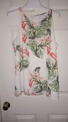 Buy Adrienne Vittadini  L Top, Ivory Floral Leaves, Sleeveless, Zip. Excellent. • 10.89£