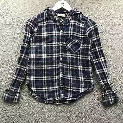 Buy Abercrombie Kids Flannel Button Up Hoodie Shirt Girls Youth XL Plaid Navy • 7.87£