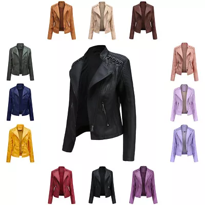 Buy Womens Biker Jacket Slim Ladies Faux PU Leather Zip Formal Coat Plus Size 10-22 • 28.74£