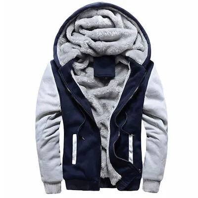 Buy Mens Winter Warm Fleece Fur Lined Hoodie Zip Up Sweatshirt Hoody Coat Jacket Top • 17.39£