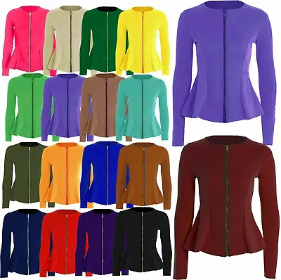 Buy New Womens Plus Size Zip Peplum Frill Blazer Work Office Jacket Coat Tops   • 5.99£