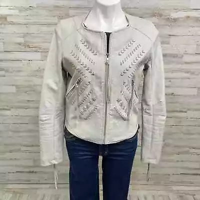 Buy BlankNYC Moto Faux Leather Jacket Womens Size M Gray Lacing Fringe Zip Front • 72.05£