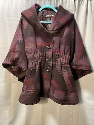 Buy Steve Madden Cape Coat Womens Sz S Tribal Blanket Wrap Aztec Jacket Black Purple • 57.91£