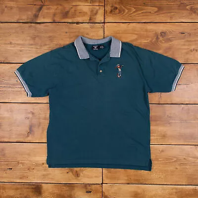 Buy Vintage Warner Bros Polo Shirt T Shirt L 90s Daffy Duck Green Tee • 25.19£