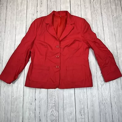 Buy Isle Women Blazer Jacket Red 14 Linen Padded Shoulder Button Pocket Collar Lined • 14.95£