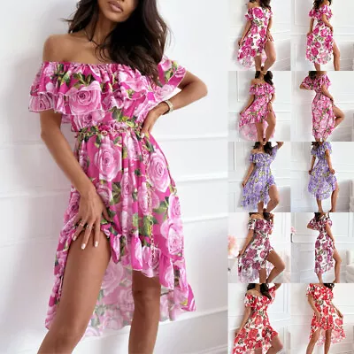 Buy Womens Sexy Boho Floral Off Shoulder Mini Dress Summer Holiday Beach Sundress • 3.29£