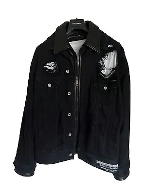 Buy Dolce Gabbana Men’s Black Heavily Distressed Denim And Leather Jacket IT 50 • 495£