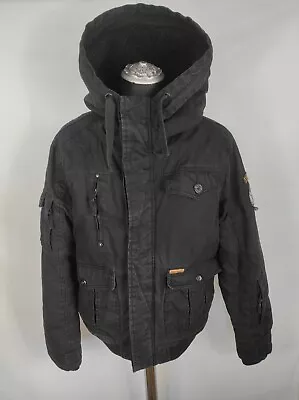 Buy Khujo Mens Black Cotton Full Zip Hooded Padded Bomber Jacket Coat Uk Medium • 47.99£