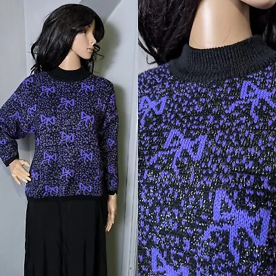 Buy Vintage 80s Sparkle Bow Knitted Christmas Jumper Top M L 12 14 • 26.99£