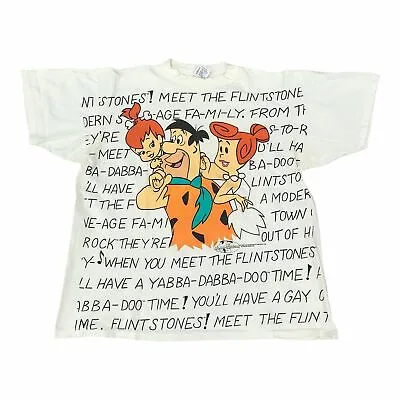 Buy 1994 Vintage FLINTSTONES All Over Print T Shirt XL | Single Stitch Hanna Barbera • 158.01£