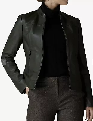 Buy Jaeger Ladies Genuine Leather Jacket, Beautiful Shade Of Dark Green Size 18 BNWT • 200£