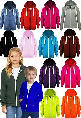 Buy Unisex Boy Girl Plain Hooded Front Zipper Sweatshirt Jumper Pullover Fleece Top  • 6.99£
