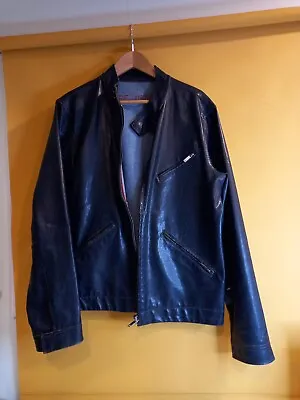 Buy Springfield Faux Leather Jacket Large With Denim Interior Black Blue Vintage • 26.99£