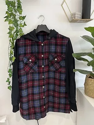 Buy Topshop Checked Shirt Shacket Hoodie, Size 8 • 10£