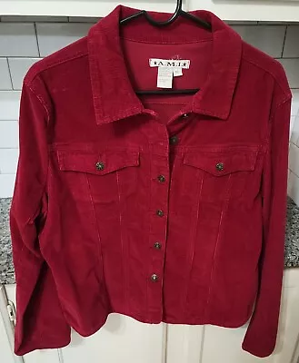 Buy A.M.I. Burgundy/Ruby Red Denim Jean Jacket Women's XL Button Long Sleeve Pockets • 9.64£