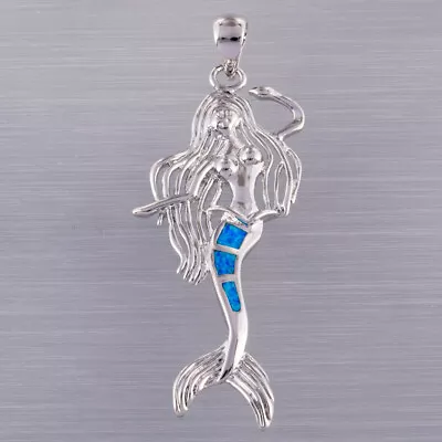 Buy Ocean Blue Fire Opal Mermaid Silver Jewellery Pendant For Necklace • 3.58£