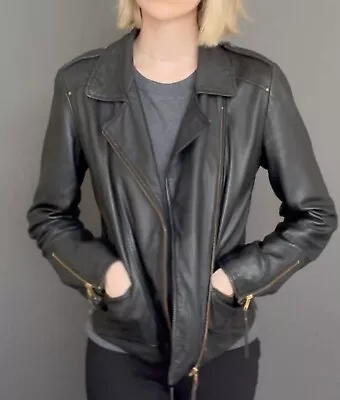 Buy Kookai Black Biker Leather Jacket Woman Size 40 (sizes Small) • 30£