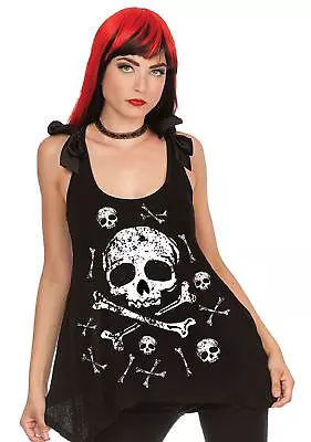 Buy Jawbreaker Death Skull & X Bones Sheer Skull Lace Back Flare Tank With Bow  • 27.22£