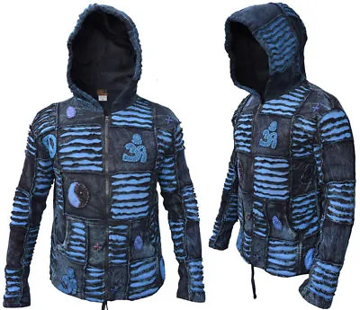 Buy Men Jacket Ribs Psychedelic Gothic Om Blue Embroidery Elf Pointed Hippie Hoodie • 39.99£