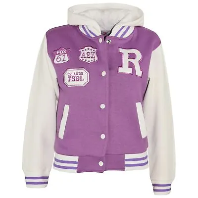 Buy Kids Baseball Hooded Lilac R Fashion NYC/FOX Jacket Varsity Coat Girls 2-13 Yrs • 11.99£