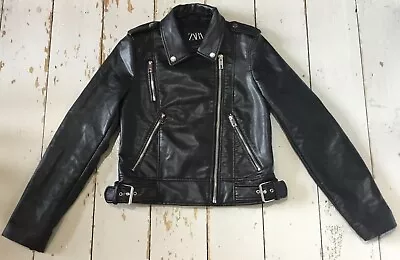 Buy Ladies Zara Faux Leather Black Biker Jacket Size Small • 21.99£