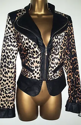 Buy Leopard Print Velvet & Faux Leather Biker Jacket Punk Rock Sexy New Rare 10/12 • 30£