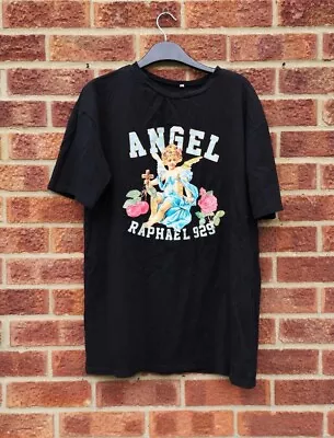 Buy Vtg Black Angel Cherub Tshirt Top Blue Patterned Soft Cotton Raphael S • 17£
