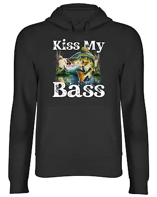 Buy Kiss My Bass Hoodie Mens Womens Funny Fishing Fisherman Top Gift • 17.99£