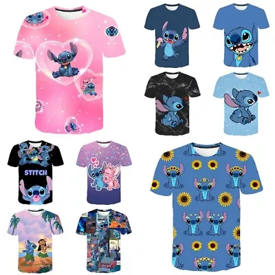 Buy 3D Kids Boys Girls Lilo And Stitch Casual Short Sleeve T-Shirt Top Tee Gift • 4.99£