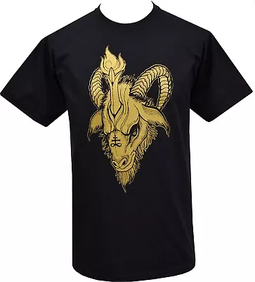 Buy Mens Baphomet T-Shirt Pentagram Satanic Goat Gothic Demonic Occult Gold S-5XL • 18.50£