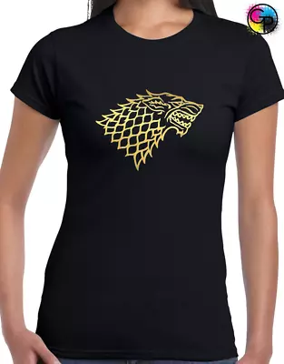 Buy Direwolf Gold Stark Ladies T Shirt Game Of Dragons Jon Snow Khaleesi Thrones • 7.99£